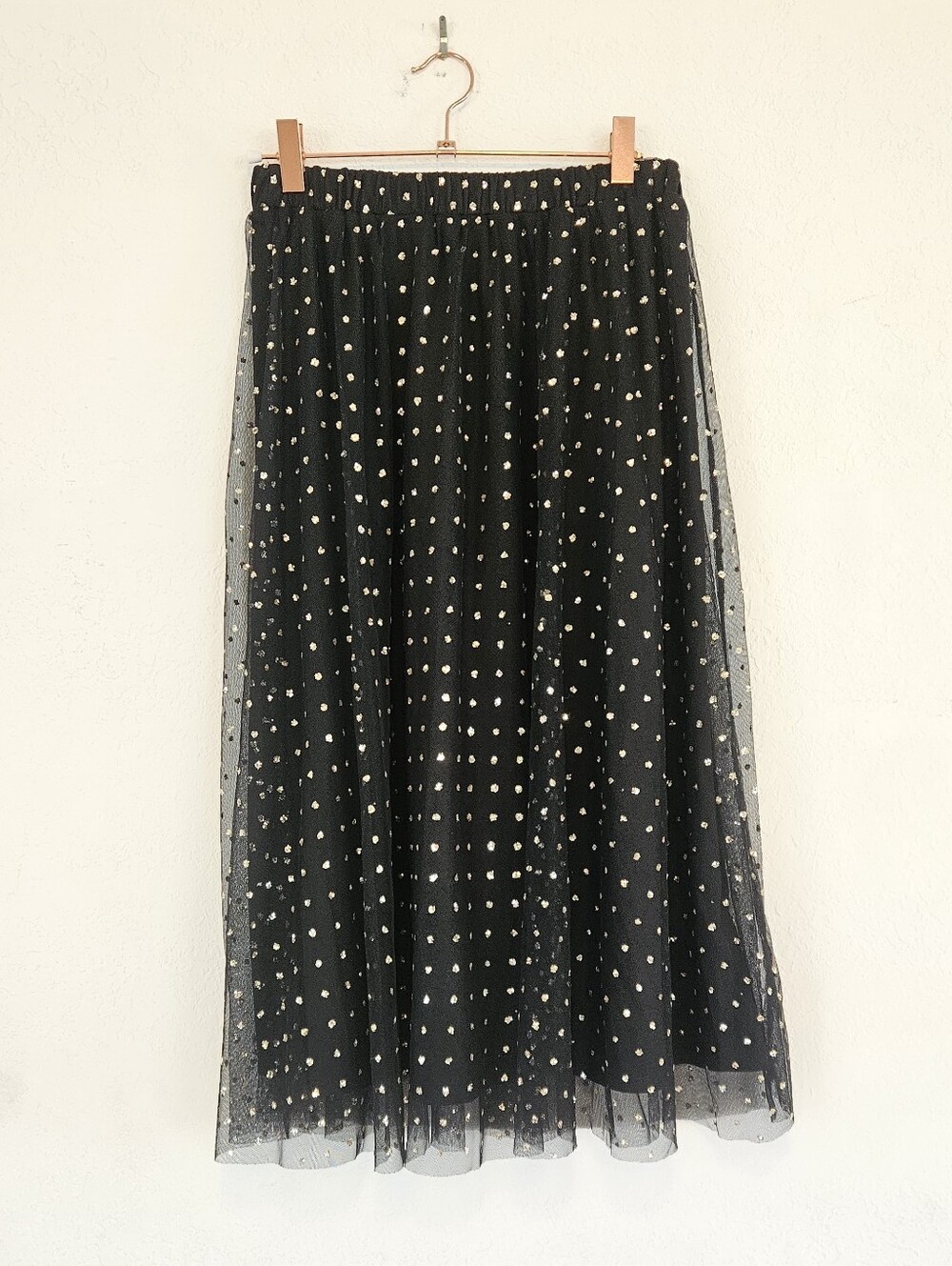 NWT H&M Black Gold Polka Dot Dress Maxi Skirt Metallic Gold Glitter Sheer Skirts